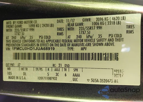 2018 Ford Escape Sel from USA, damaged, VIN 1FMCU0HD1JUA68919